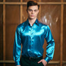 Mens Satin Silk Dress Shirt Long Sleeve Slim Business Formal Casual Tops Classic