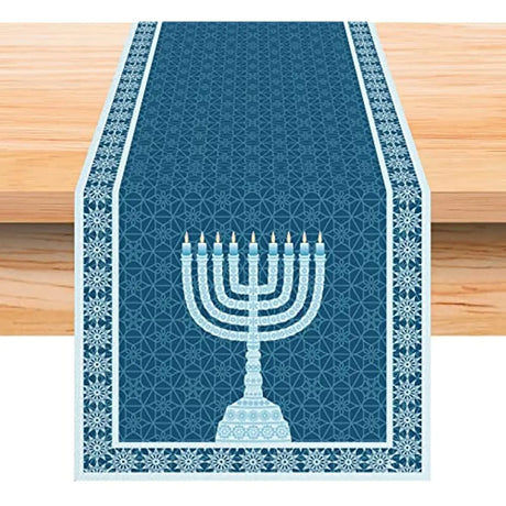 Jewish Menorah Hanukkah Holiday Kitchen Dining Table Decoration for Indoor Outdoor Home Party Decor Dustproof Table Runners