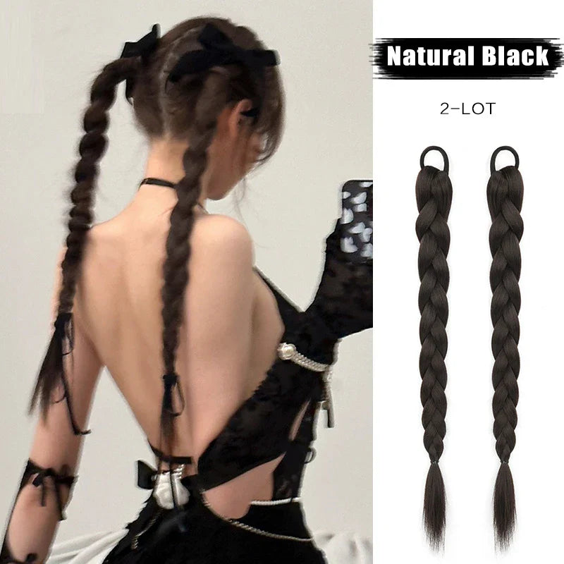 FORLISEE Wig Braid Natural Spicy Girl Pigtail Fried Dough Twists Long Braid Can Tie High Ponytail Boxing Braid Wig