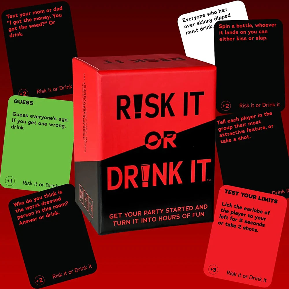 Risk It Or Drink It Fun Party Game For College Card Game Drinking Game Pregame Night Hilarious Dares Challenges  Questions Adult