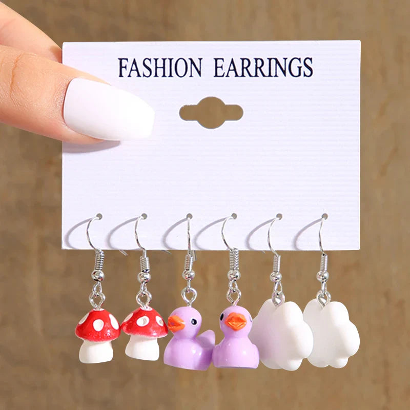 17KM Cartoon Frog Duck Earrings Set Animal Butterfly Cute Dangle Earrings for Women Geometric Bear Cloud Earring Trendy Jewelry