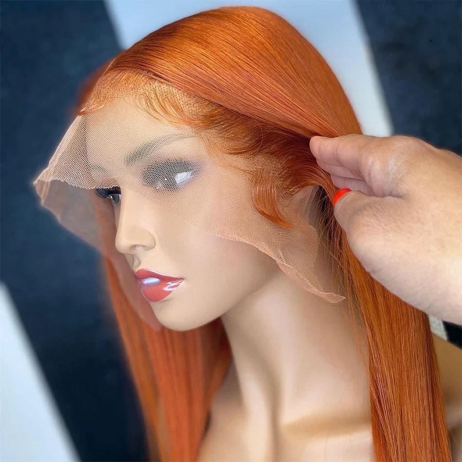 Ginger Orange Lace Front Human Hair Wigs 13x4 Bone Straight Lace Frontal Wig 30 Inch 13x6 Hd Glueless Pre Plucked Wig For Women