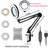 72LED 10X NEW Illuminated Magnifier USB 3 Colors LED Magnifying Glass for Soldering Iron Repair/Table Lamp/Skincare Beauty Tool