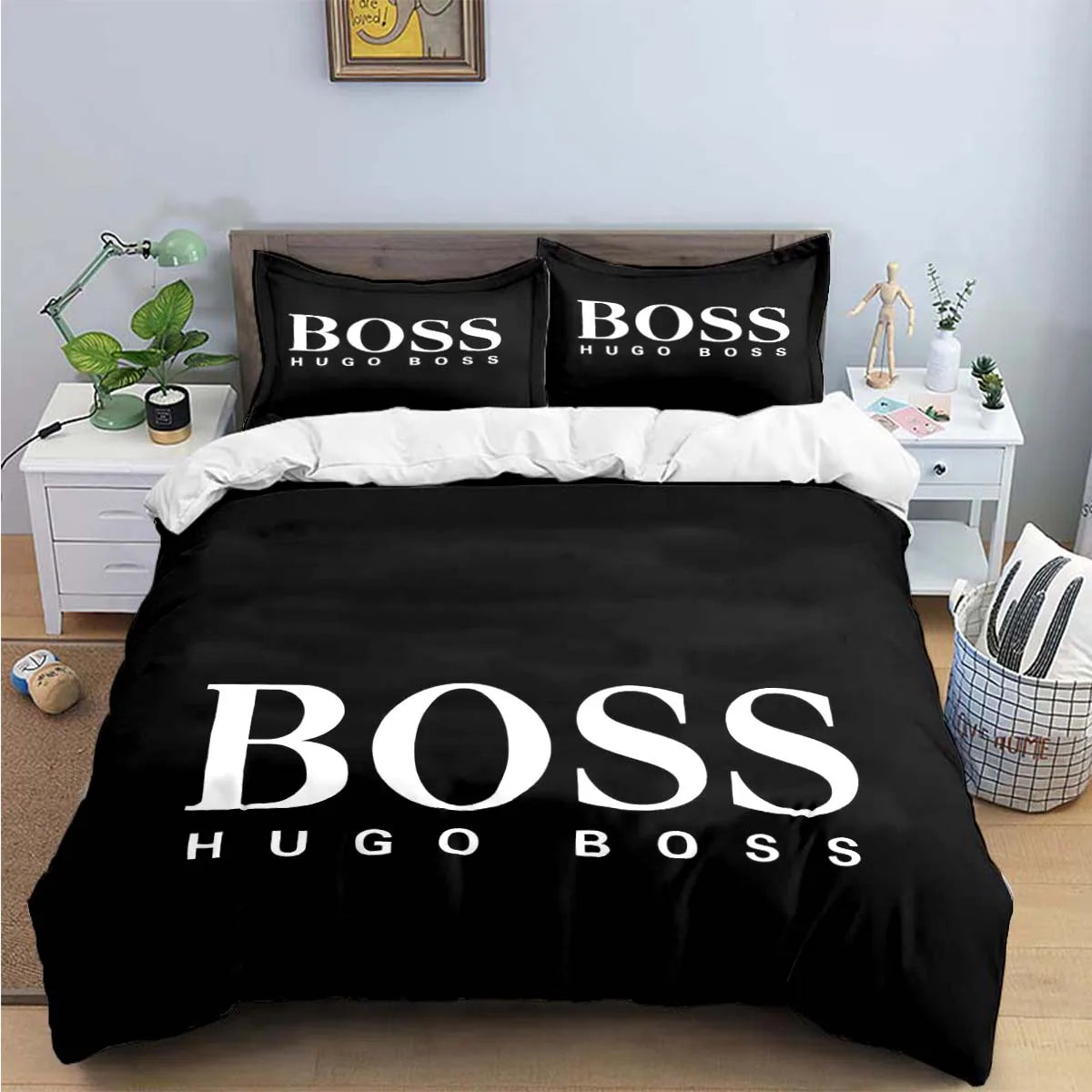 H-Hugo Boss Logo Print Bedding Sets Exquisite Bed Supplies Set Duvet Cover Bed Comforter Set Bedding Set Luxury Birthday Gift