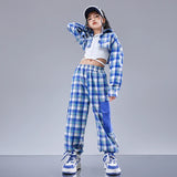 Girls Hip Hop Cool Shirt Street Dance Baggy Cargo Pants Children Crop Plaid Jacket Streetwear Kids Jazz Joggers Clothes Sets