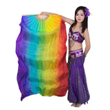 Professional Bellydance Silk Veils Light Weight 100% Silk Fan Hand Paint Colorful Dancer Performance Props Extra Long Flowy 1.8m