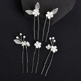 5pcs U-shape Hairpin Set For Women Pearl Floral Hair Clip Fashion Girls Wedding Tiaras Princess Headdress Elegant Hair Jewelry