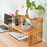 Natural Bamboo Indoor Plant Stand for Desk,2 Tier Desktop Shelf Organizer Rack with 2 Slatted Shelves For Office Kitchen Rack