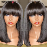 Brown bob Bob Wig Wear and Go Short Straight Human Hair Bob Wigs With Bangs Brazilian Remy Wig For Women Easy Part Lace Bob Wig