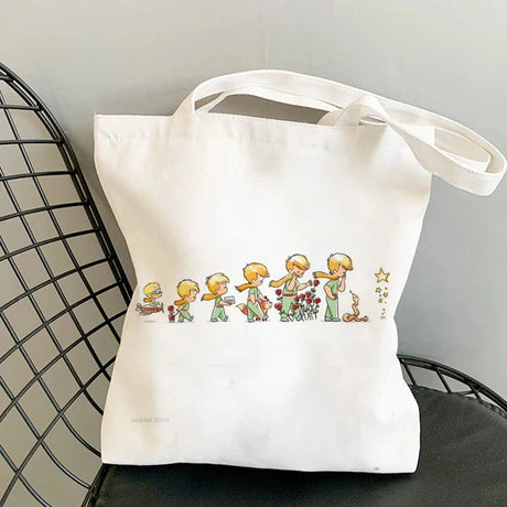 Fashion Trend Cartoon Print Canvas Tote Bag Korea Shopping Bag Ladies Daily Versatile Shoulder Bag Little Prince Pattern Handbag