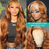 34'' Ginger Blonde Lace Front Wigs Pre Pluck Body Wave Colored Red 13X4 Hd Lace Frontal Human Hair Wigs Burgundy Lace Front Wigs