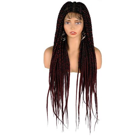 Synthetic Large Box Braided Wigs Jumbo Knotless Full Lace Front Wigs For Black Women Jumbo Tribal Braids Faux Locs Cornrows Wig