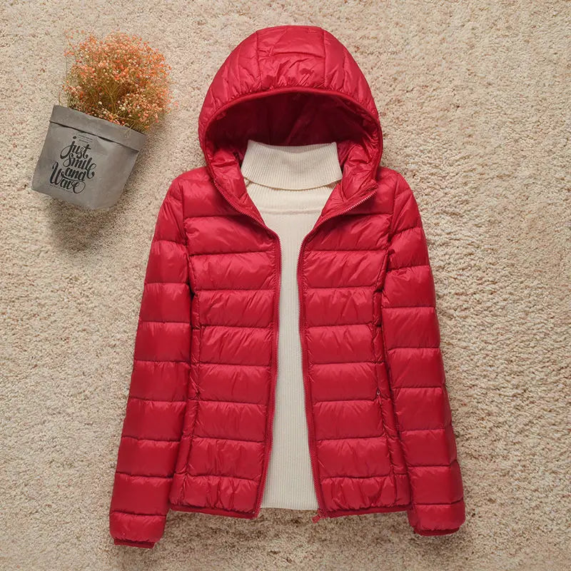 Winter Women Ultralight Thin Down Jacket White Duck Down Hooded Jackets Long Sleeve Warm Coat Parka Female Portable Outwear