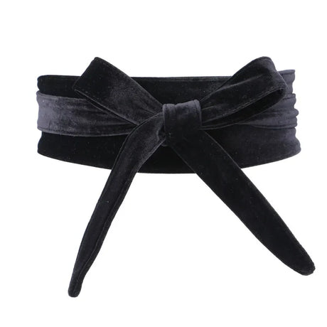 Fashion Women‘’s Velvet Dress Waist Belts Wide Corset Cinch Belts Ladies Bowknot Self Tie Wrap Around Obi Waist Band Cummerbunds