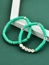 2 pieces of fashionable St. Patrick’s Day soft clay rice beads acrylic four-leaf clover lucky element trend bracelet