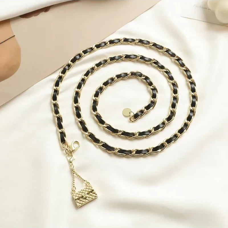 New Fashion Women's Waist Chain Alloy Material Button Head Tassel Long Chain Women's Belt Everyday Versatile Dress Belt