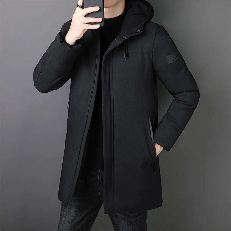 New 2024 Brand Hooded Casual Fashion Long Thicken Outwear Parkas Jacket Men Winter Windbreaker Coats Men Clothing High Quality