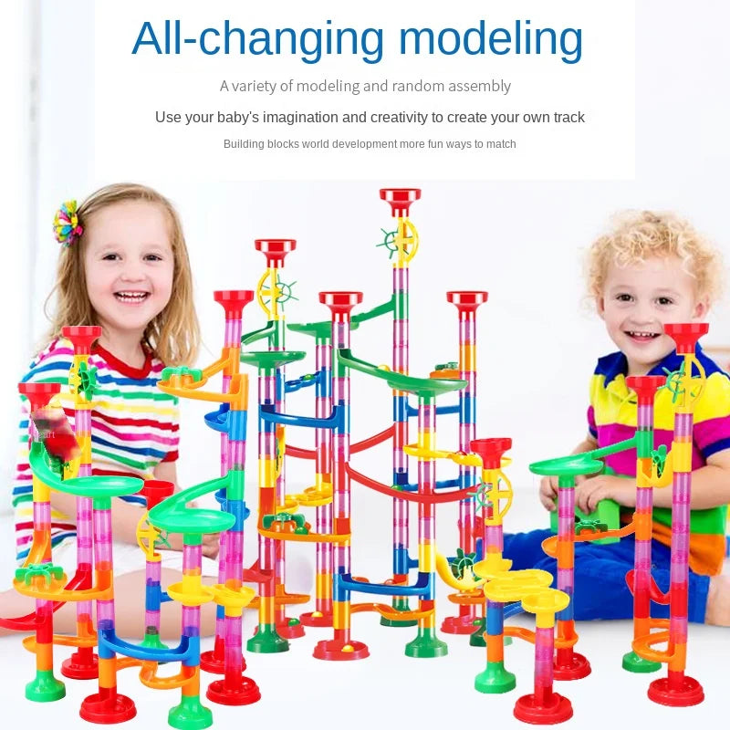 29-197pcs Set DIY Construction Marble Run Race Track Building Blocks Kids 3D Maze Ball Roll Toys Children Christmas Gift