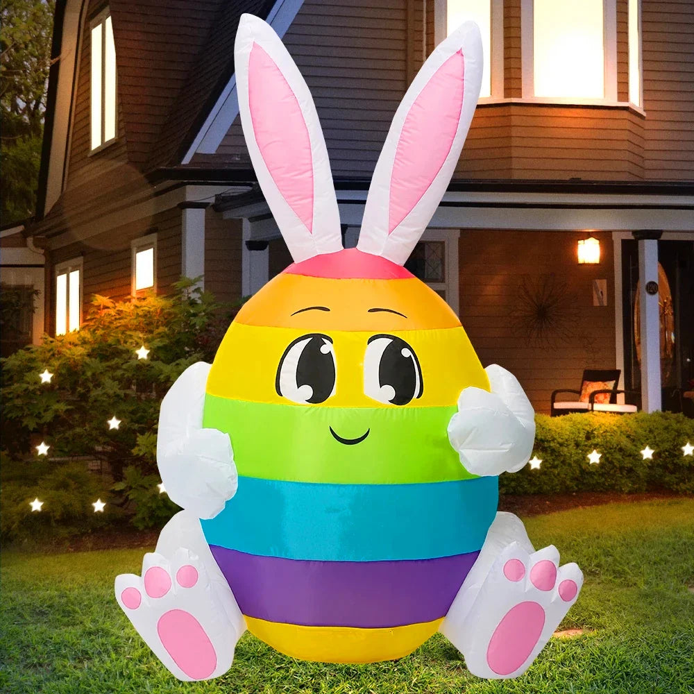 1.5M\5FT Rabbit Inflatable Toys with LED Lights Bunny Easter Decoration Home Indoor Outdoor Yard Garden Easter Decor Prop