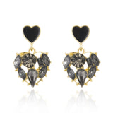 2023 New Trendy Crystal Love Heart Dangle Stud Earrings For Women Black Shiny Tassel Drop Girl Party Birthday Jewelry Gifts