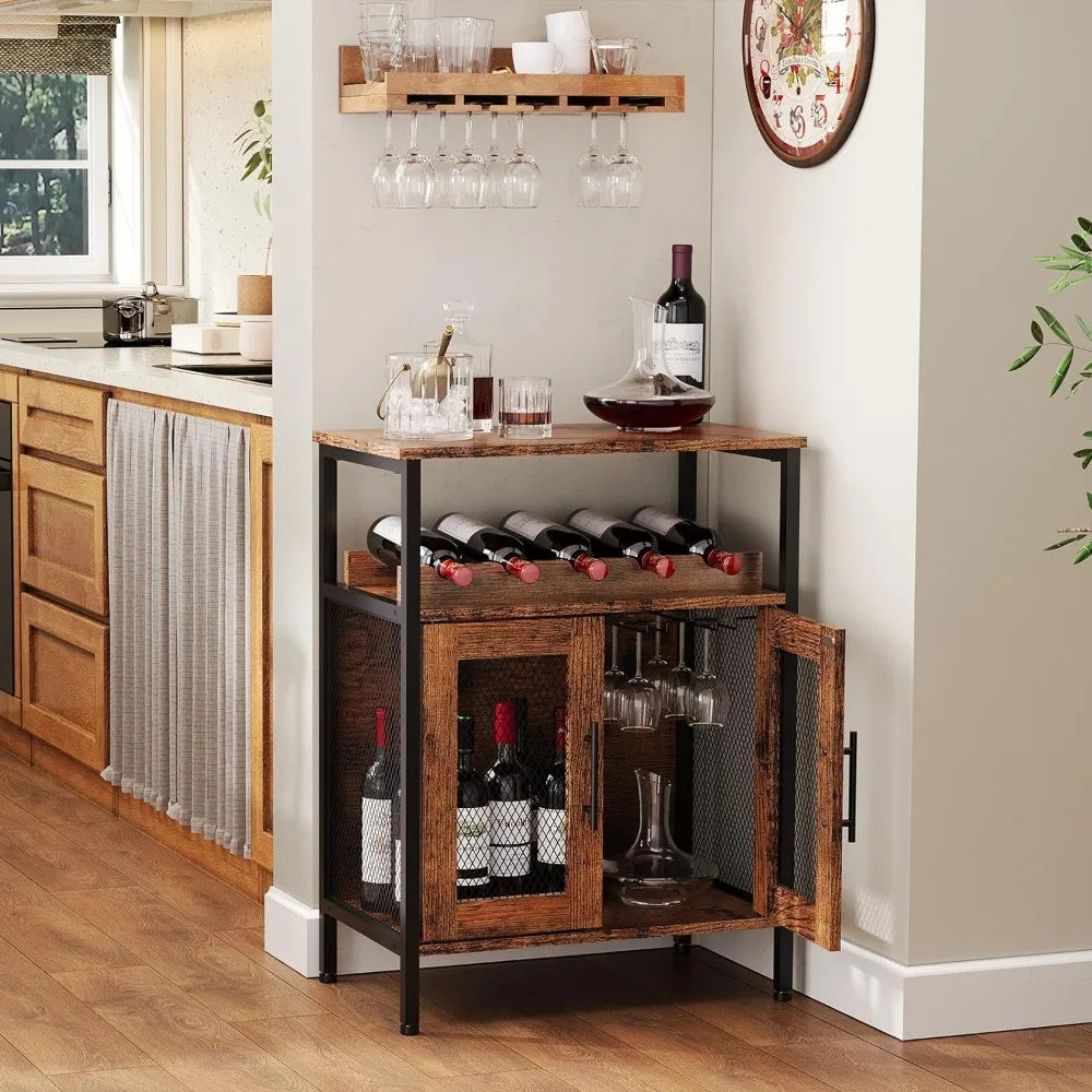 Wine Bar Rack Cabinet with Detachable Wine Rack, Coffee Bar Cabinet with Glass Holder, Small Sideboard and Buffet Cabinet