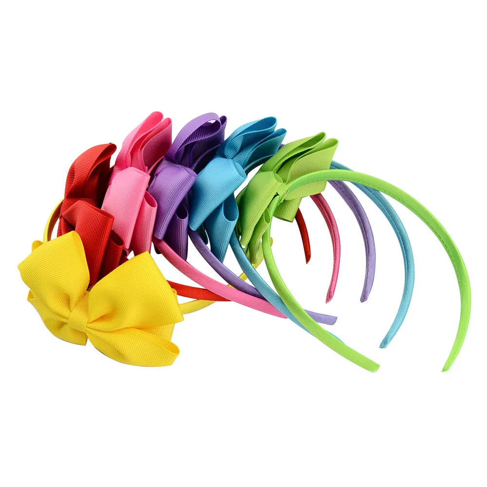 6PCS 4"Plastic Headbands for Girls Twill Fabric Hair Bows Hair Hoops Hair Accessories for Baby Girls Kids