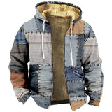 Warm Fleece Lining Jackets Men Winter Fashion Patchwork Long Sleeve Hooded Coats Autumn Mens Casual Loose Zip-up Outerwear