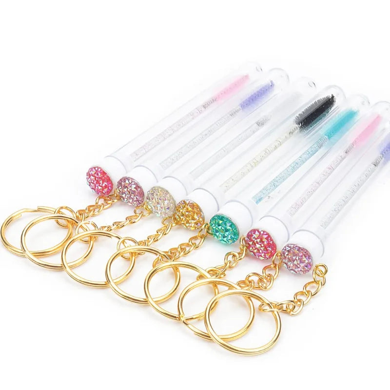 10pcs Mascara Wand Tubes Eyebrow Brush Diamond Key Chain Tube Mascara Brushes Eyelash Spoolies Brush Makeup Tools