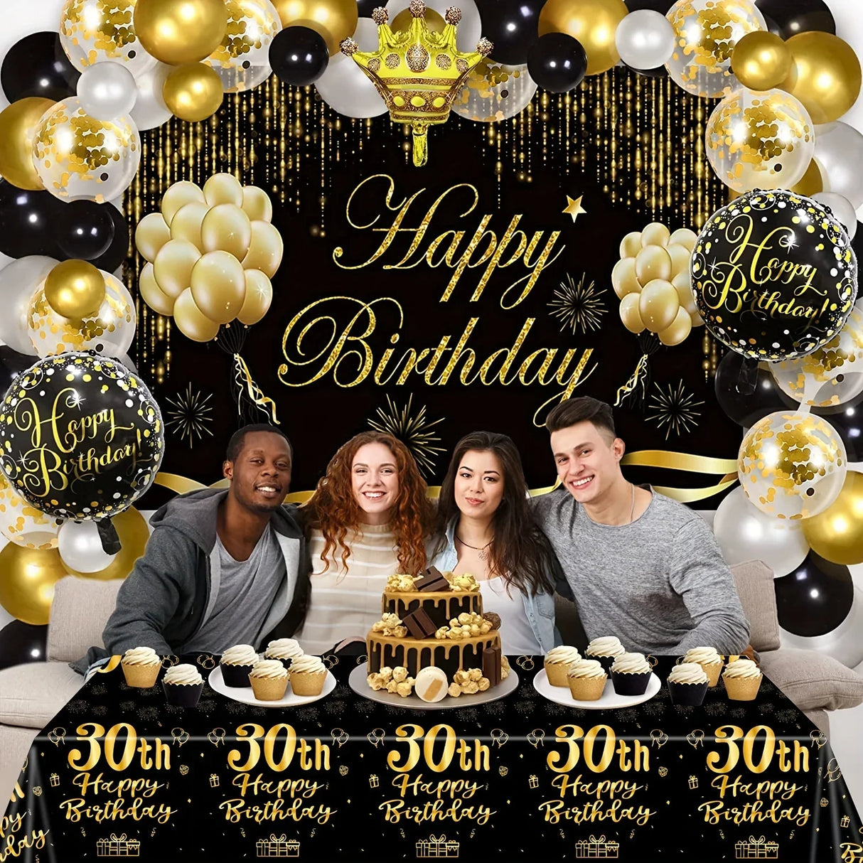 30th 40th Birthday Black Gold Men Women Party Supplies Plates Decoration Disposable Paper Tableware Cups Napkins Vintage Party