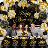 30th 40th Birthday Black Gold Men Women Party Supplies Plates Decoration Disposable Paper Tableware Cups Napkins Vintage Party