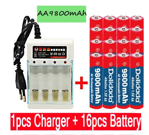 Dolidada 2023 New Tag 9800 MAH rechargeable battery AA 1.5 V. Rechargeable New Alcalinas drummey +1pcs 4-cell battery charger