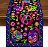 Mexican Day of The Dead Linen Table Runners Kitchen Dinning Table Decor Sugar Skull Table Runners for Dining Party Decor