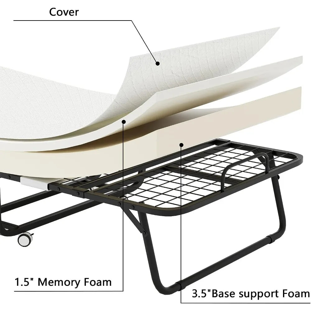 Folding Bed with Mattress - 75" x 31" Portable Day Bed with 5 inch Memory Foam Mattress and Fabric Storage Bag，Living Room