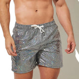 Shiny Drawstring Track Pants Print Beach Pants Sequin Men's Gym Shorts with Drawstring Elastic Waist Soft Breathable for Fitness