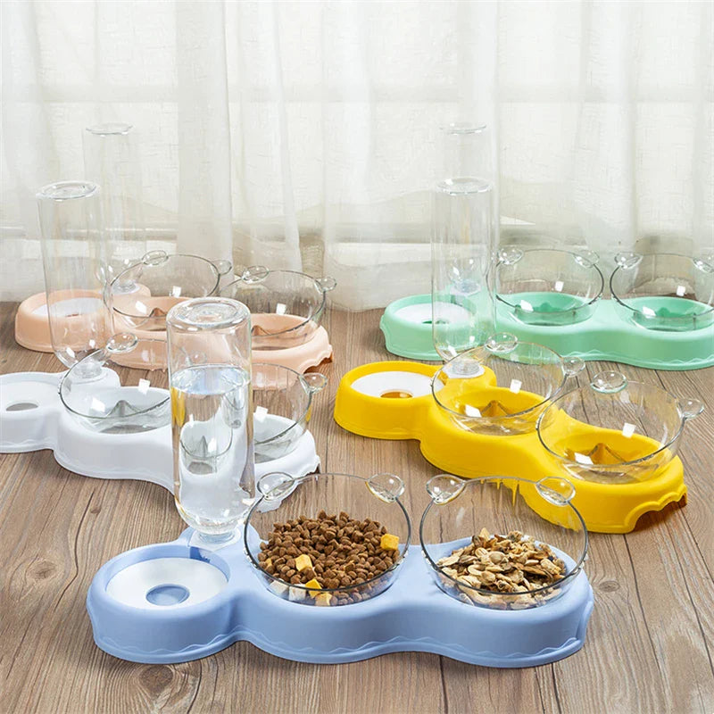 Cat Food Bowl Pet Feeder Automatic Feeder Water Dispenser Pet Food Container Drinking Raised Stand Dish bowl Pet Waterer Feeder