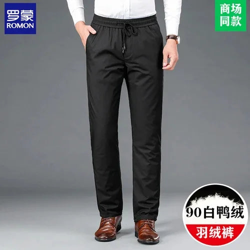 High End Down Pants for Men 90% White Duck Winter Clothing Thickened Business Casual Trousers Ropa Hombre CJK