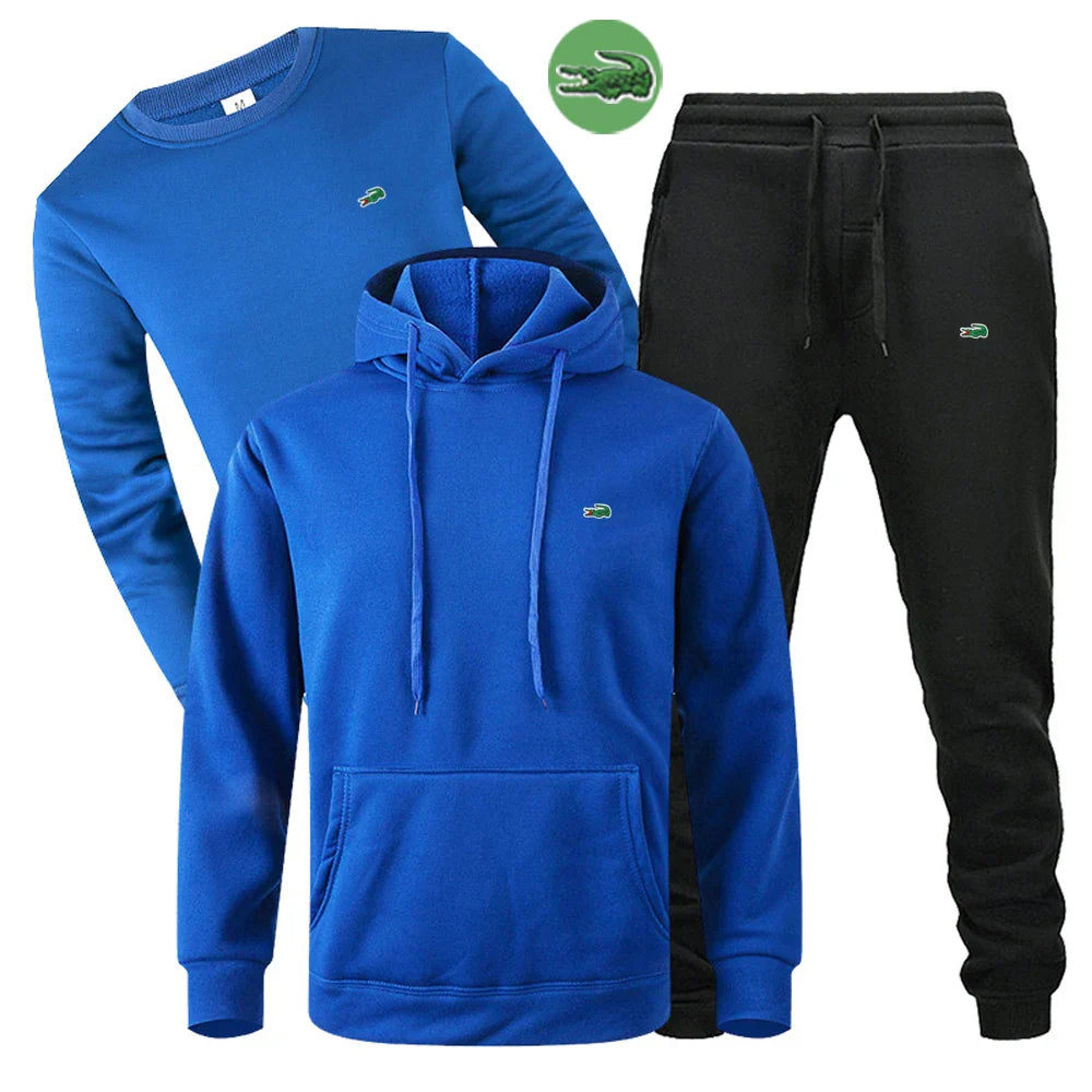 High quality embroidered hooded sweatshirt pants suit casual sports training clothes men's three-piece set