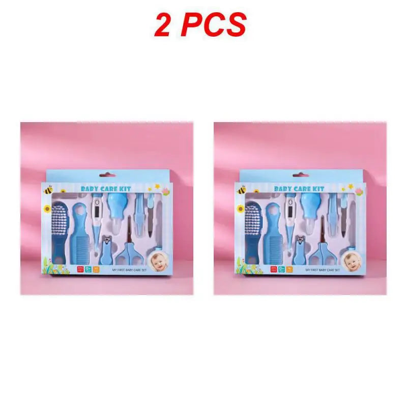 1~8PCS Nasal Aspirator Without Sharp Corners Newborn Infant Care Nail Clipper Set Round Head File Blue Baby Care