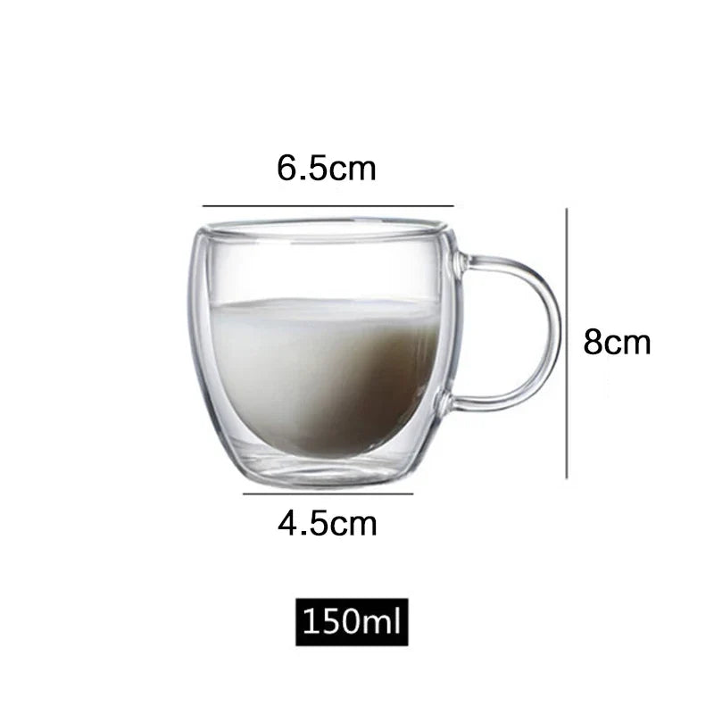 2023 New Simplicity Glass Cup Coffee Drinkware Insulation Double Wall Glass Cup Spoon Gifts Hot  European Style Transparent Mugs