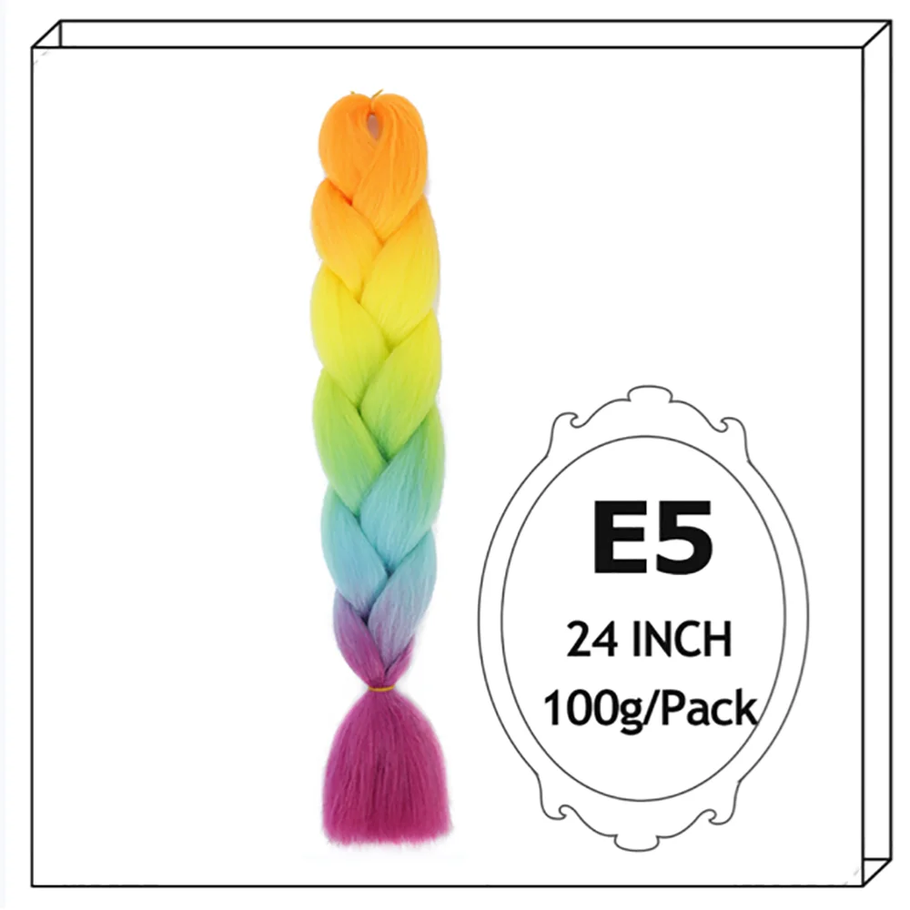 24Inch Synthetic Long Jumbo Ombre Braiding Hair For Women Colorful Braids 100g Rainbow Hair Gray Black Orange Red Yellow Blue