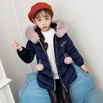 Big Size Winter Girls Jackets Keep Warm Thicken Christmas Coat Autumn Hooded Zipper Waterproof Outerwear Kids Clothes 3-12 Years