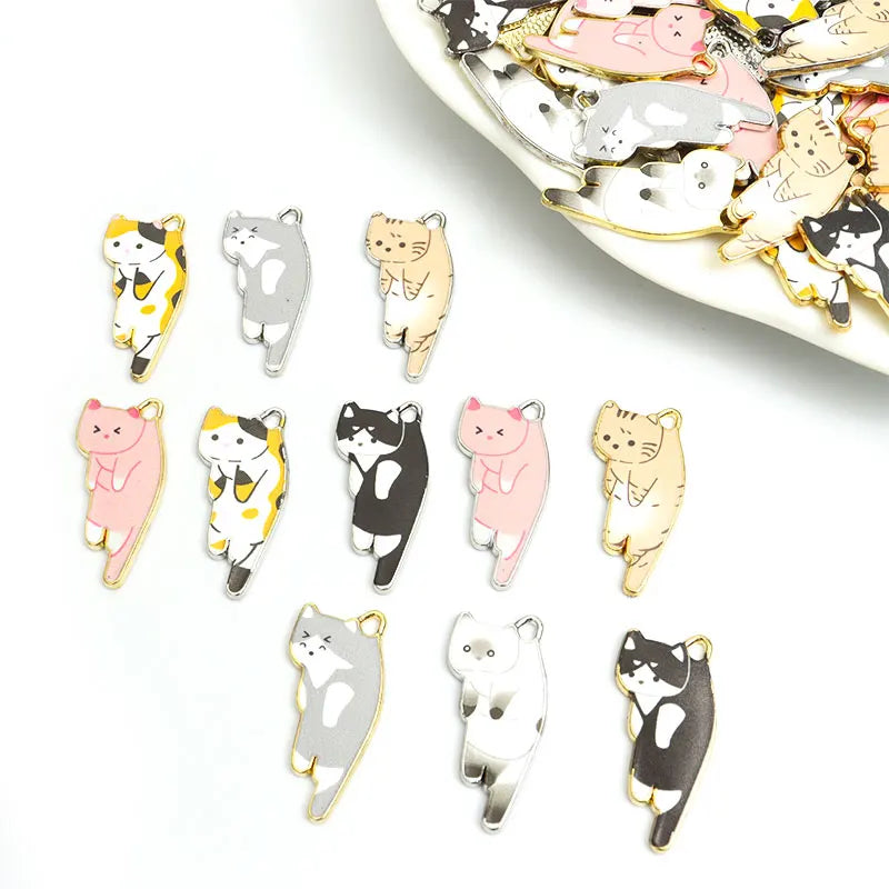 10pcs Kawaii Pet Kitten Enamel Charms for DIY Ornaments Accessories Necklace Earrings Keychain Cute Lazy Cat Alloy Pendants