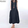 ZANZEA Summer Sleeveless Maxi Dress Women Fashion Work Holiday Sundress Casual  Solid Color O-Neck Vestidos Midi Robe Oversize