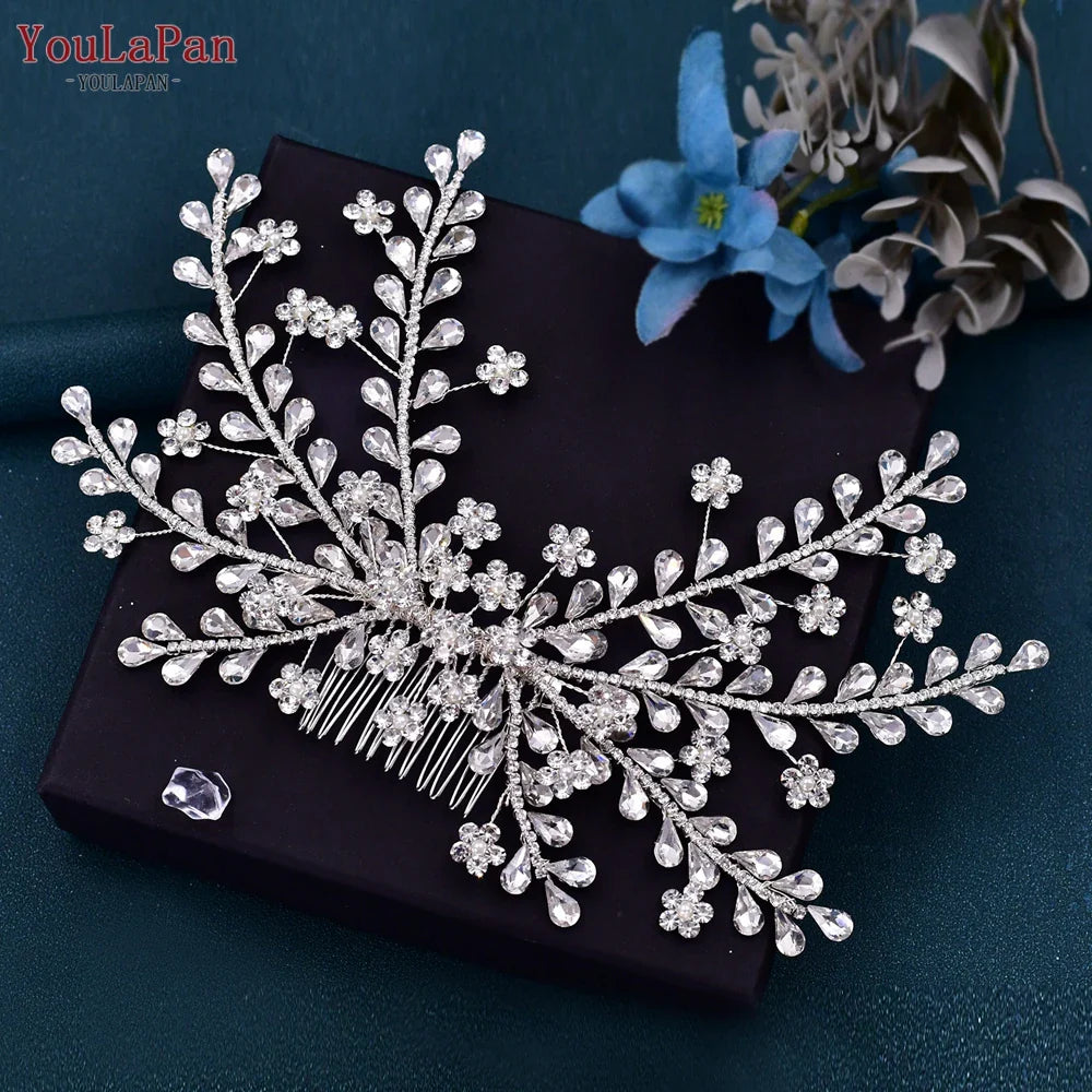 TOPQUEEN Rhinestone Bridal Comb Women Hair Clip Wedding Hair Accessories Pageant Tiara Headwear Bride Headpiece with Comb HP507