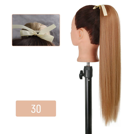 AZQUEEN 55CM Long Straight Bow Tie Ponytail Clip In Hair Extension Natural Brown Blonde Synthetic Pony Tail Hairpieces For Women