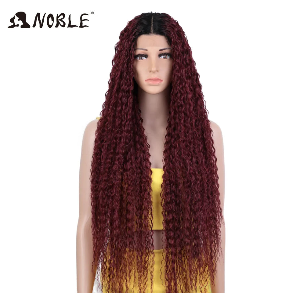 Noble Synthetic Lace Front Wig 38 Inch Long Curly Wig For Women Cosplay Feminino Lace Front Ombre Blonde Wig Heat Resistant Wigs