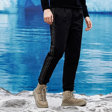 2023 Winter Men's Striped Youth Cold and Warm Sports, Leisure and Fashion Versatile Solid Color Goose Down Pants Down Pants