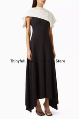 Thinyfull Black/White A-line Arab Prom Dresses Sleeveless Evening Party Gown Split Dubai Outfit Formal Occasion Dress