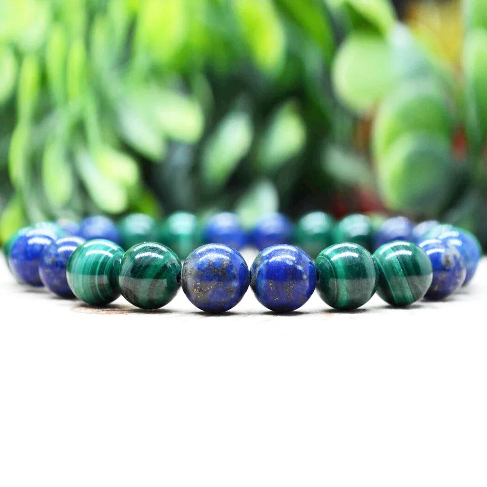 Ruberthen 8 MM Natural AAA Grade Malachite Lapis Lazuli Bracelet Mens Energy Anxiety Relie Wrist Mala Best Birthday Gift