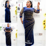 2023 New Design African VeLvet Pearl Diamond Long Tight Dress Big Elastic Material  For Lady(DZ4))